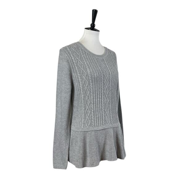 Talbots Sweater Peplum Crew Neck Cable Knit Light Gray Women’s Size Large - Picture 2 of 12